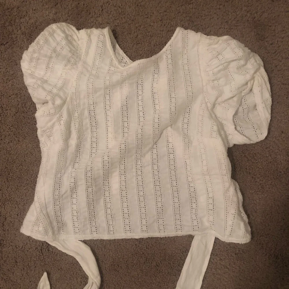 Free People White Eyelet Puff-Sleeve Top